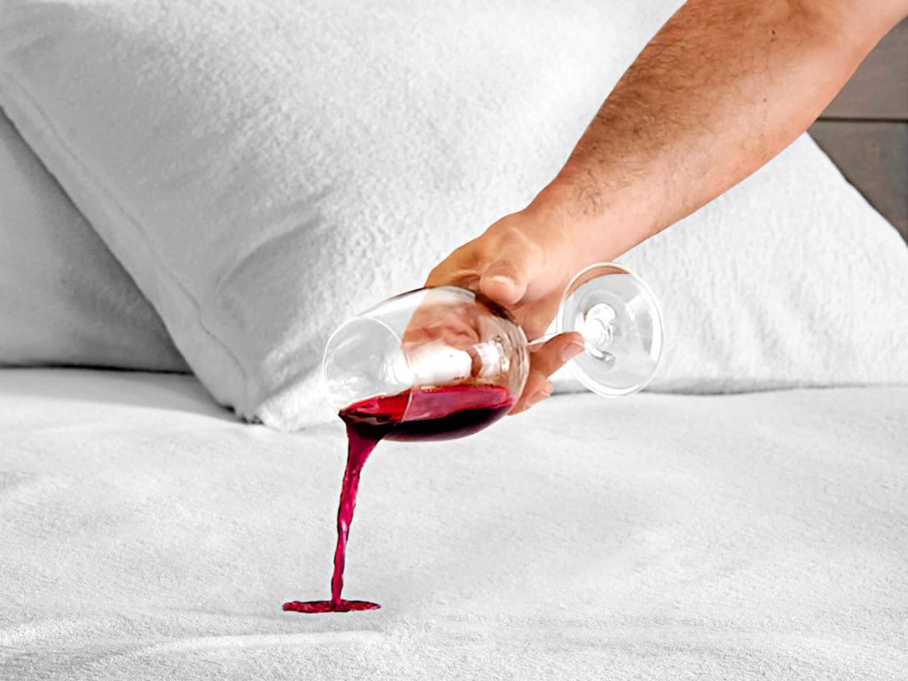 waterproof mattress cover wine being spilled on it