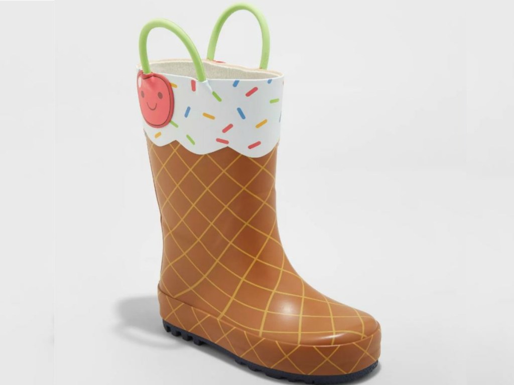 little boot that is colored like an ice cream cone