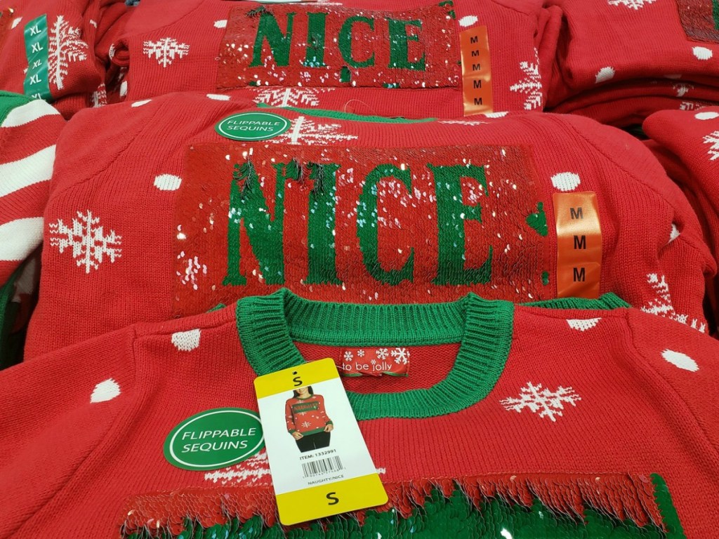 red sweater with word NICE on it