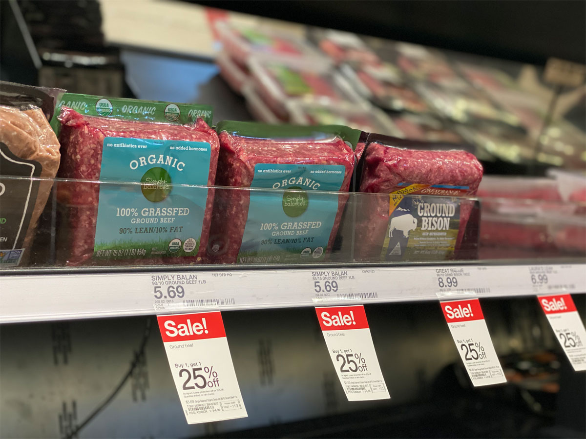 simply balanced organic grass fed beef on shelf at target