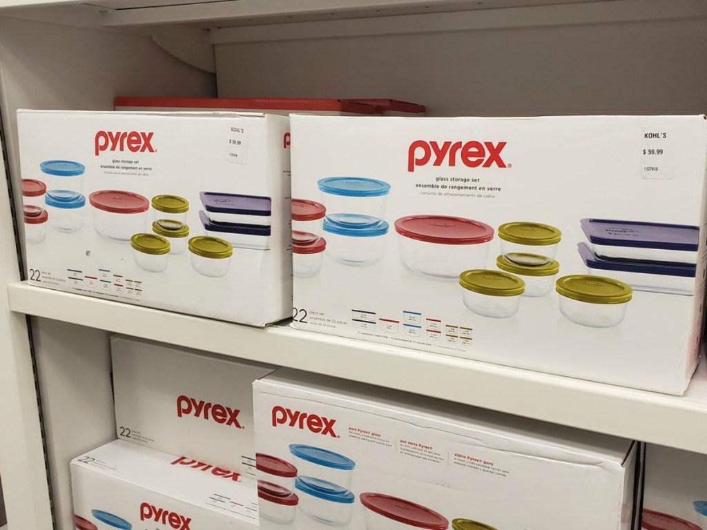 pyrex boxed dishes on store shelf