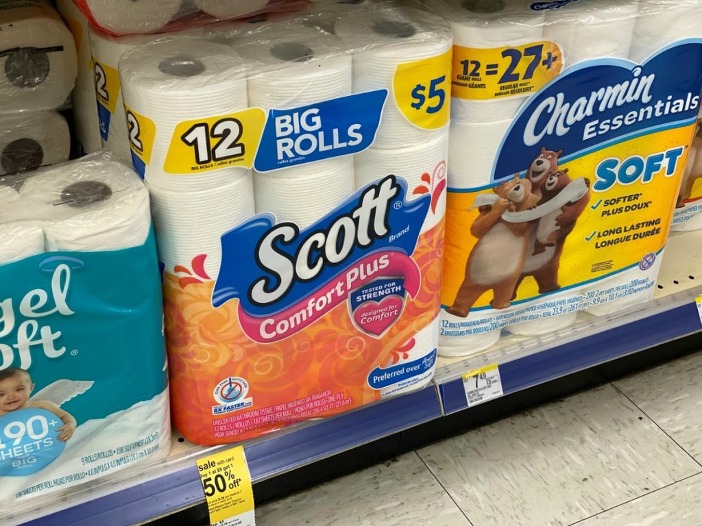 toilet paper on store shelf