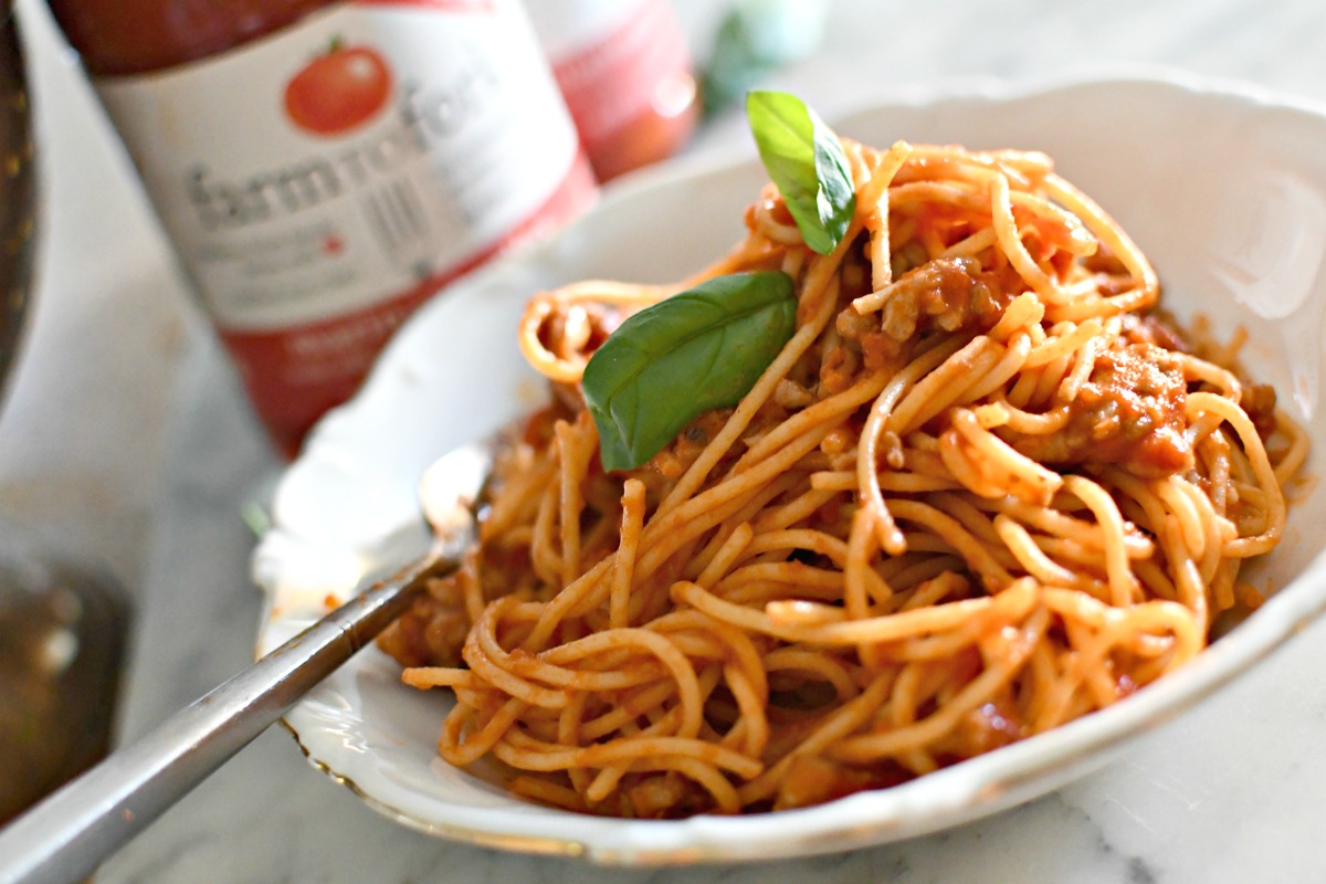 spaghetti made with farm to fork pasta marinara 