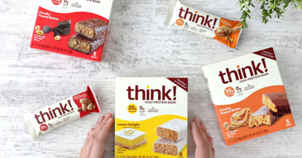 boxes of think! protein bars
