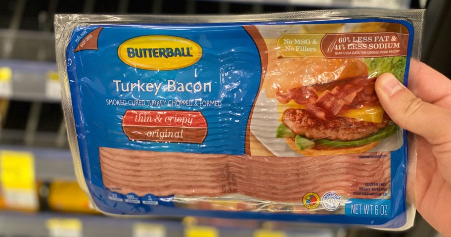 Butterball turkey bacon in hand
