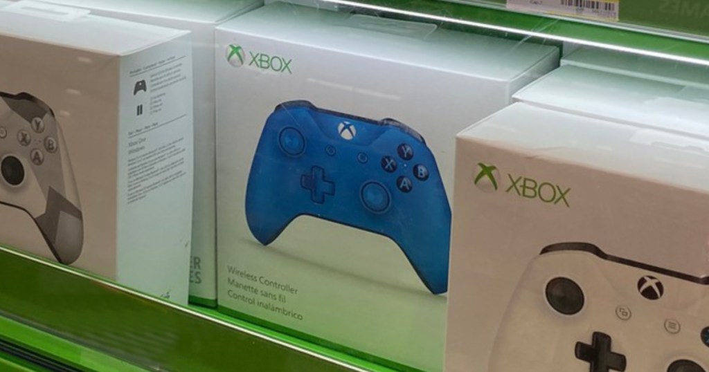 Xbox One Controller Blue sitting in box on store shelf