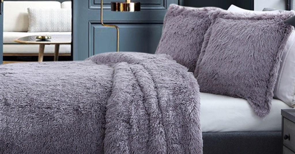 Purple Shaggy Blanket on Bed