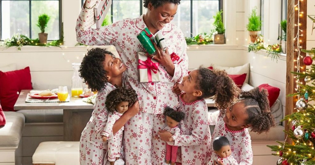 family wearing American Girl Matching Pajamas
