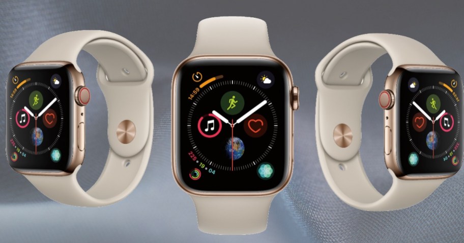 Gold Apple Watch at 3 angles