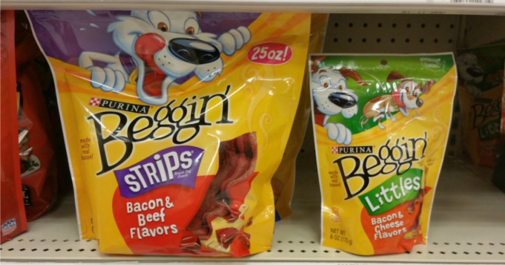 two bags of beggin strips dog treats