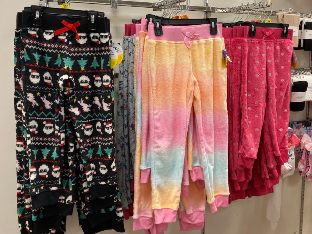 Girls pajama bottoms hanging at JCPenney