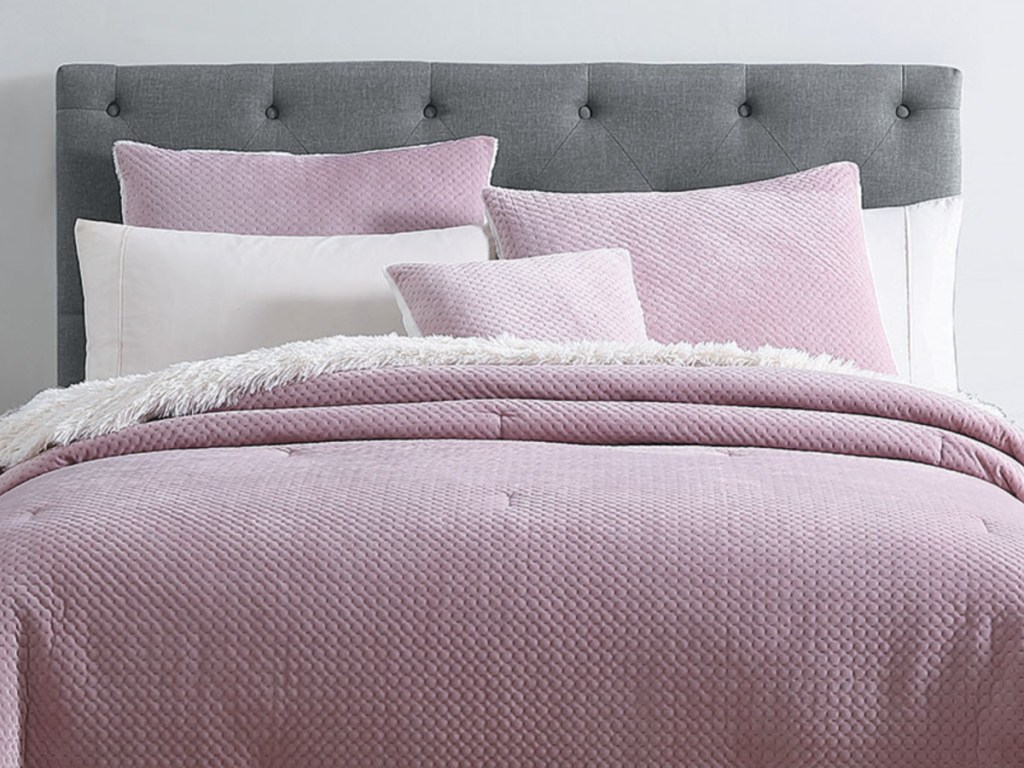 Pink Velvet Blanket on Bed