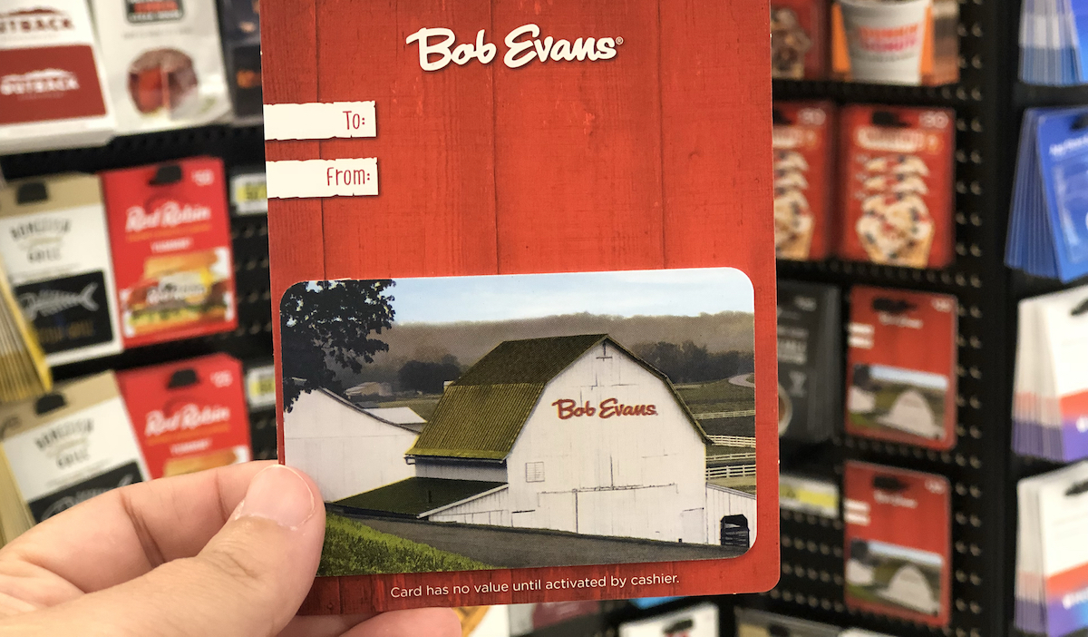 hand holding a Bob Evans Gift Card