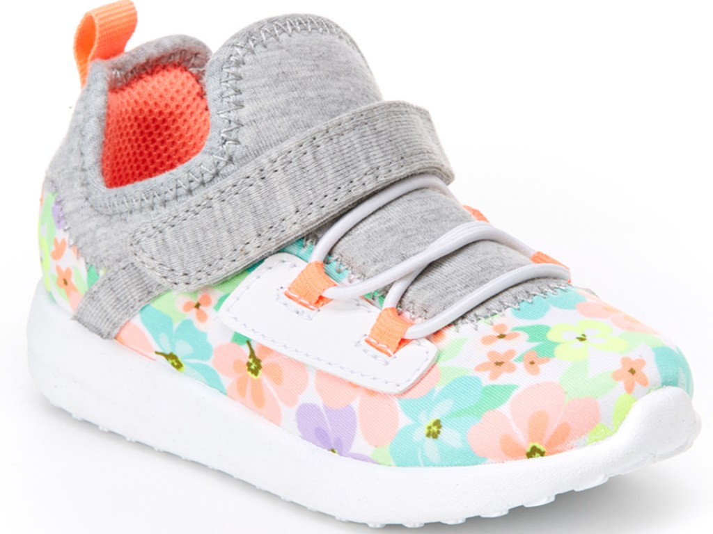 Carter's Pink & Blue Floral Boom Running Shoe with grey outer and white background