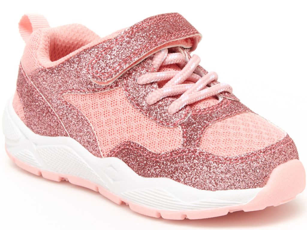 Carter's Rose Gold Flash Sneaker with glitter and white background