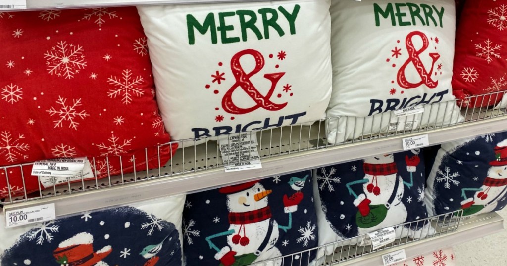 Display of Christmas pillows at Target