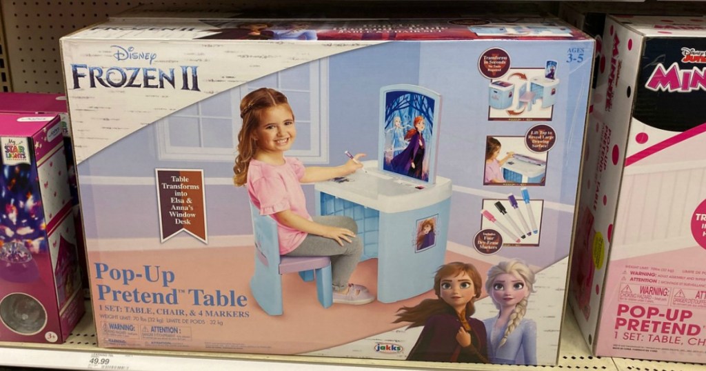 Frozen themed kids folding table cube in package on shelf at Target