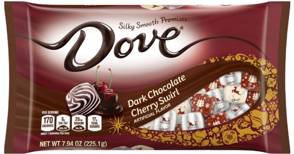 Bag of Dove Promises Dark Chocolate Cherry Swirl Candy