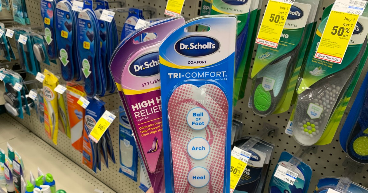 Dr. Scholl's in front of shelf 