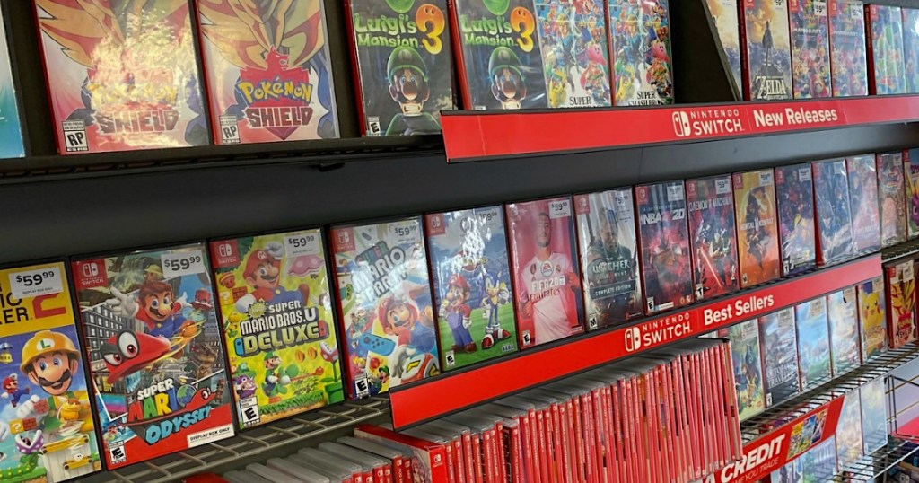 wall of games at gamestop