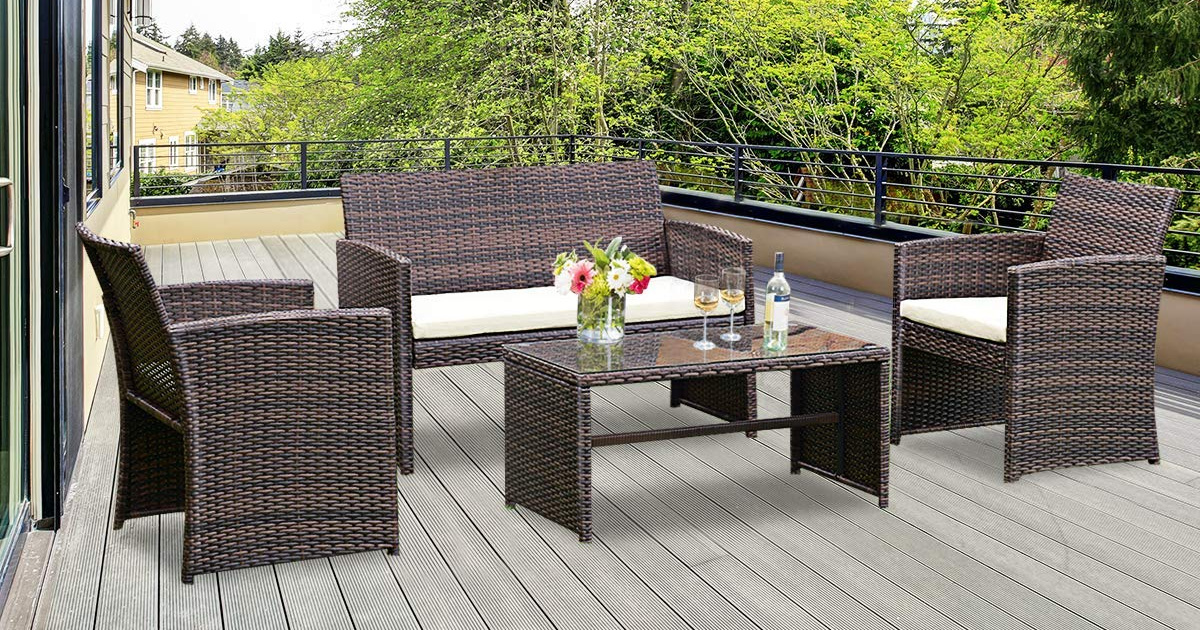 Goplus 4 pc hotsell rattan patio furniture set