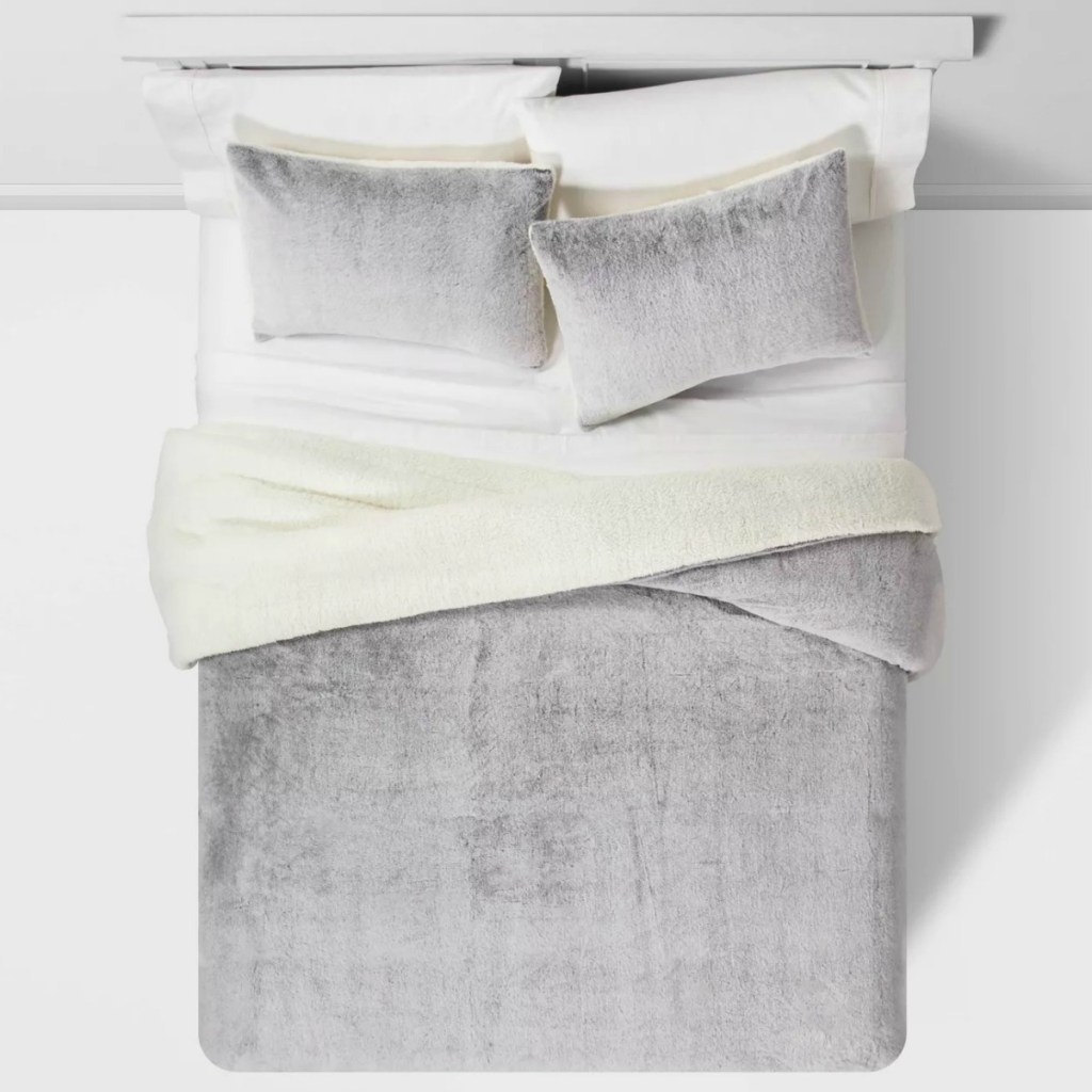 Gray and white reversible comforter with matching shams