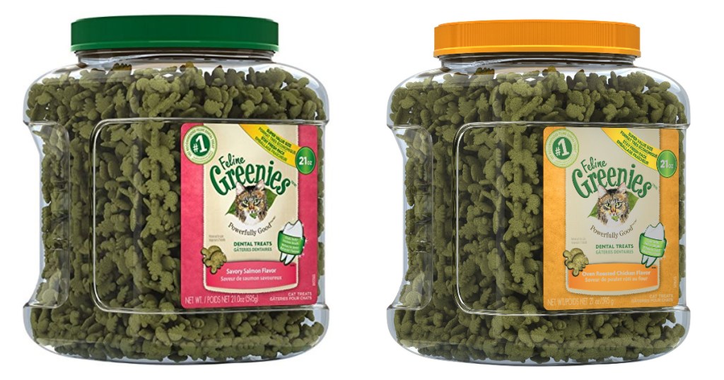 two containers of greenies cat treats