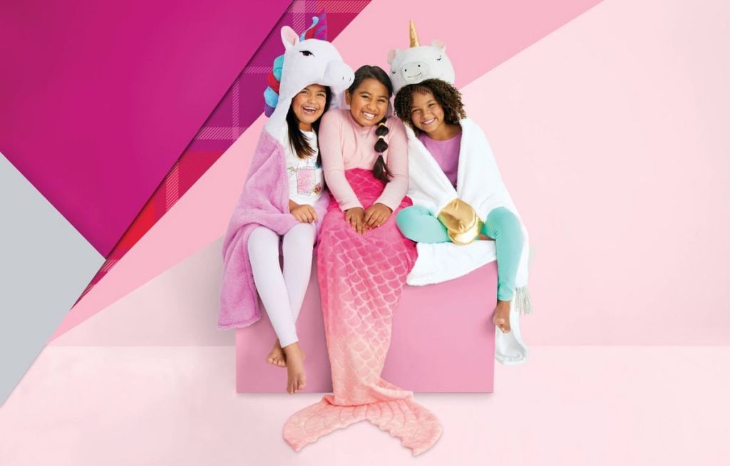 girls wearing Hooded Blanket and Mermaid Blanket