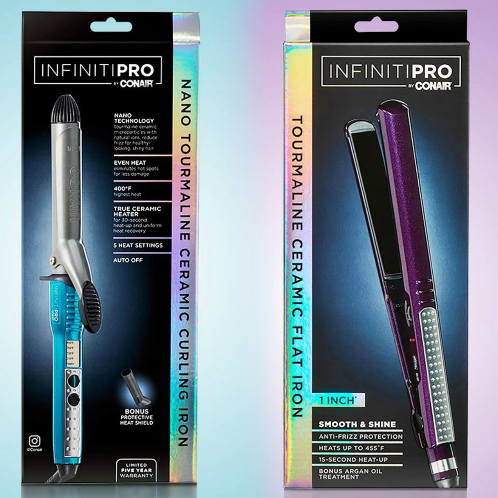 Two hair styling tools by Conair in packages 