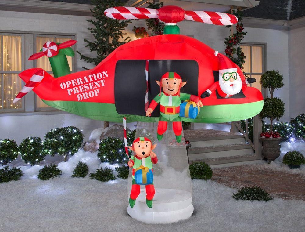 Inflatable Santa and Elves in Helicopter Scene