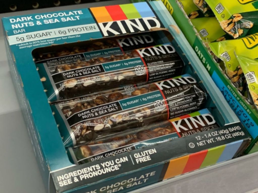 box of KIND Bars in Dark Chocolate Nuts & Sea Salt