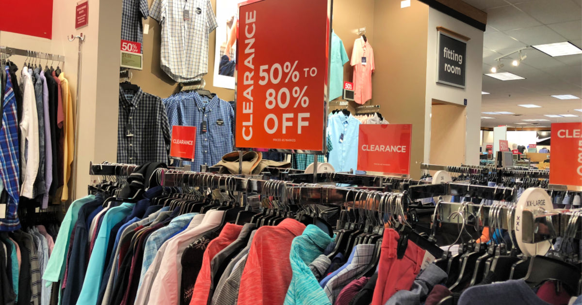 Kohl's Clearance Sign above racks of clothing
