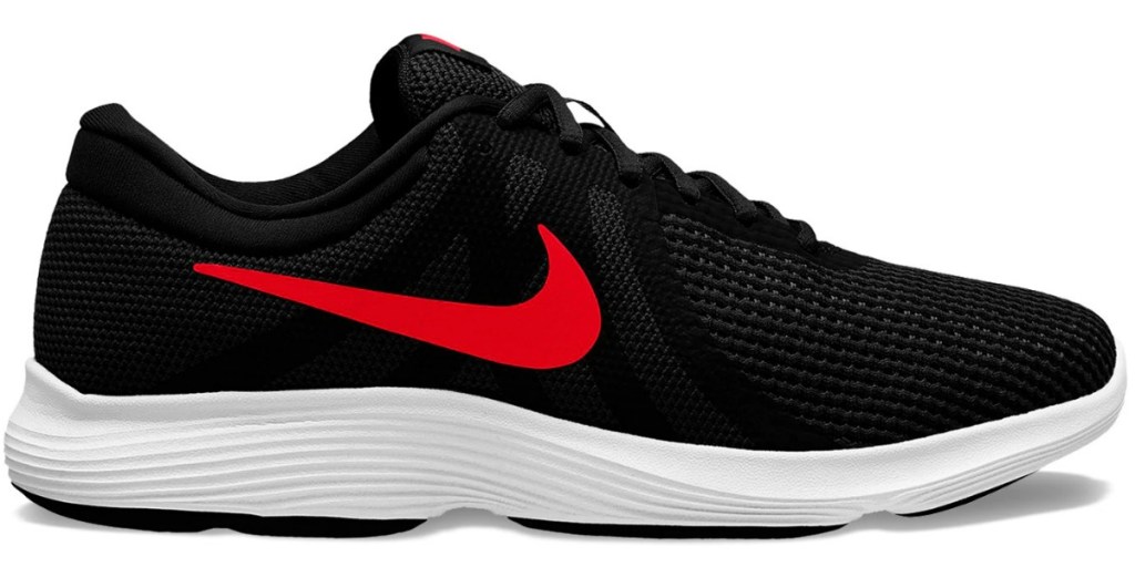Men's Nike brand shoe in black with red detailing