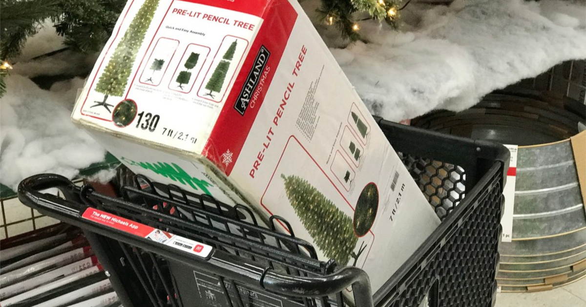 artificial Christmas tree in shopping cart