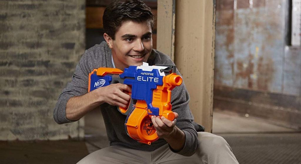 boy holding Nerf N-Strike Hyper Fire Blaster