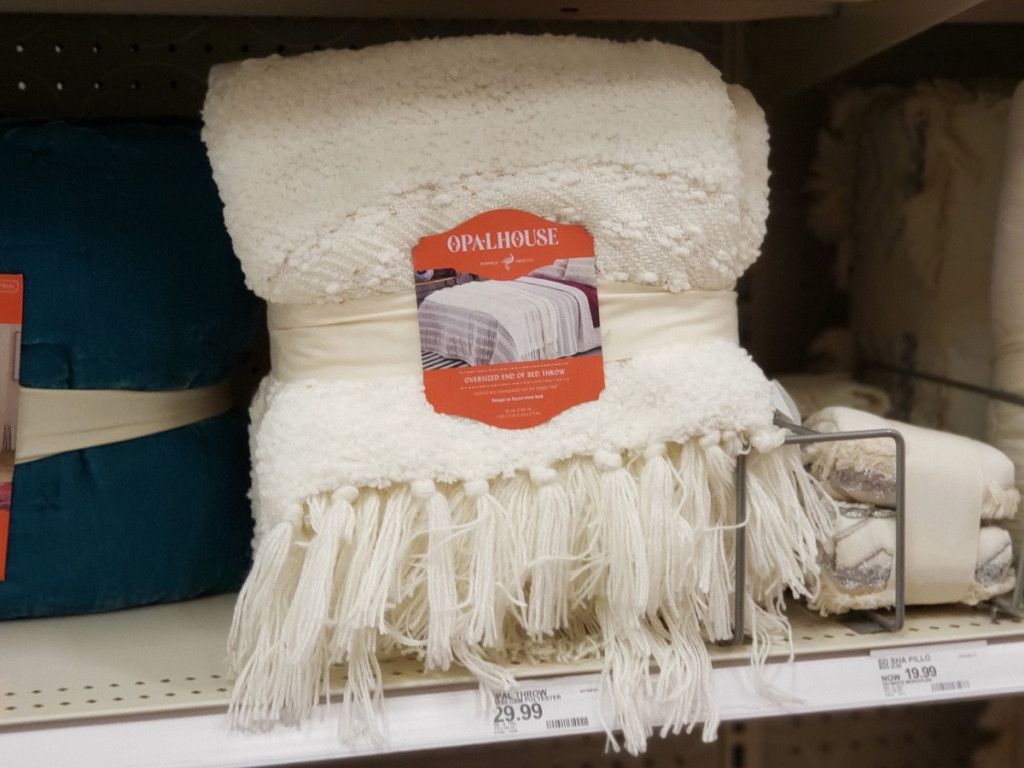 White Fringed Blanket on shelf at Target