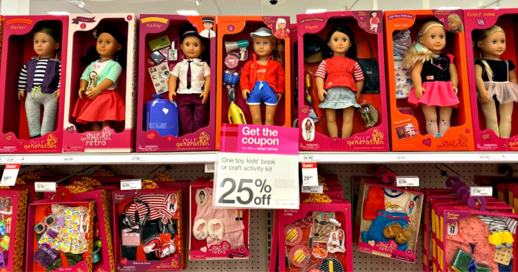 Our Generation Dolls on shelf in Target