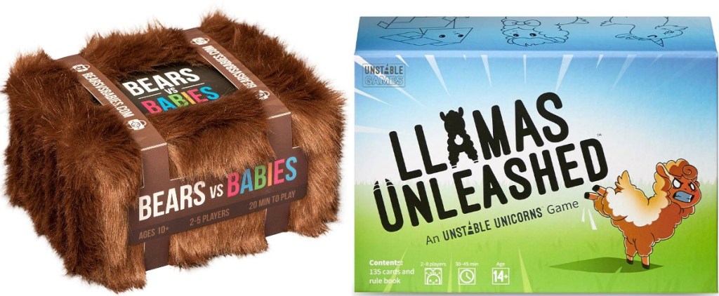 Two styles of party games from Amazon - Bears Vs. Babies & Llamas Unleashed