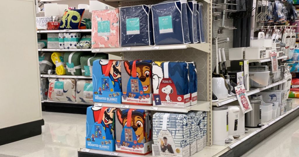 Pillowfort & Character Kids Weighted Blankets shelf at target