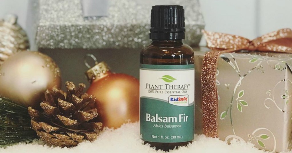 Plant Therapy Balsam Fir Oil by holiday ornaments