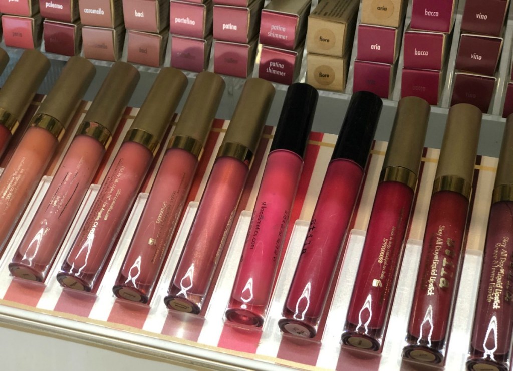 Store display of Stila lipstick colors