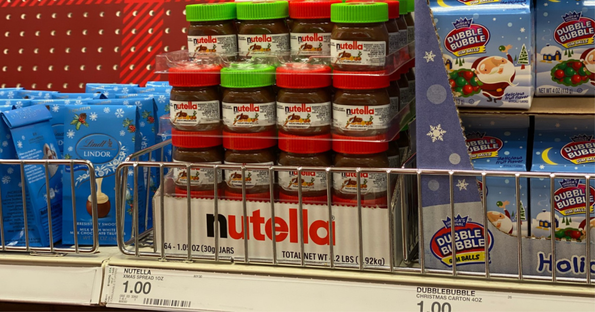 tiny nutella jars on shelf at target