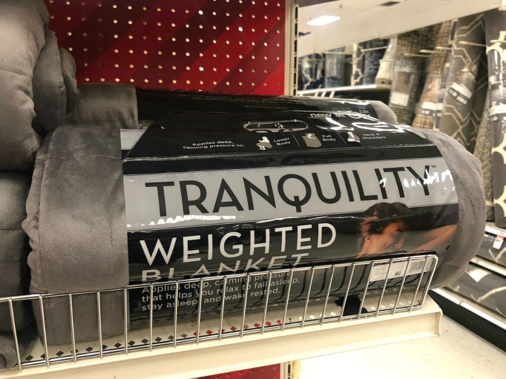 Tranquility Weighted Blankets in gray on display at Target