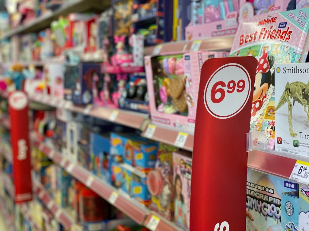 Aisle of Walgreens Toys priced at $6.99