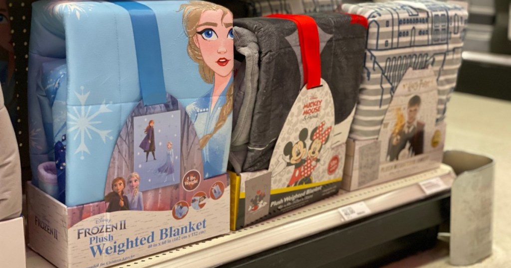 Weighted Blanket Frozen 2, Michkey Mouse, Harry Potter on shelf at Target