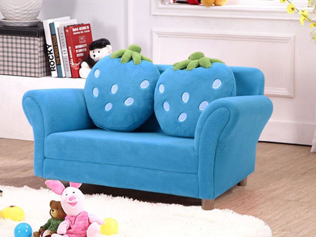 Kids Armrest Sofa Chair Lounge Furniture Set w/ 2 Strawberry Cushion Pillows