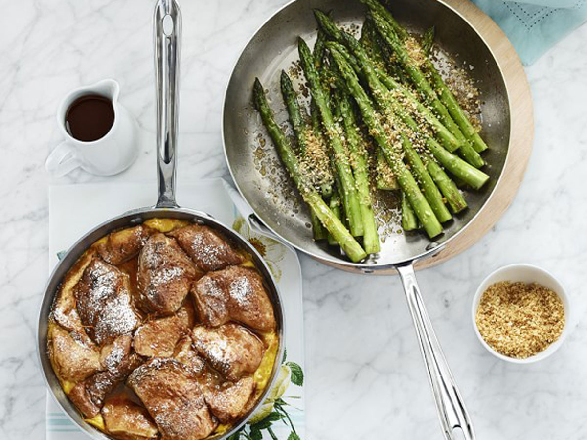 williams sonoma cookware 2 pans with food in them