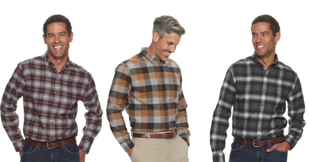 3 men wearing flannel shirts