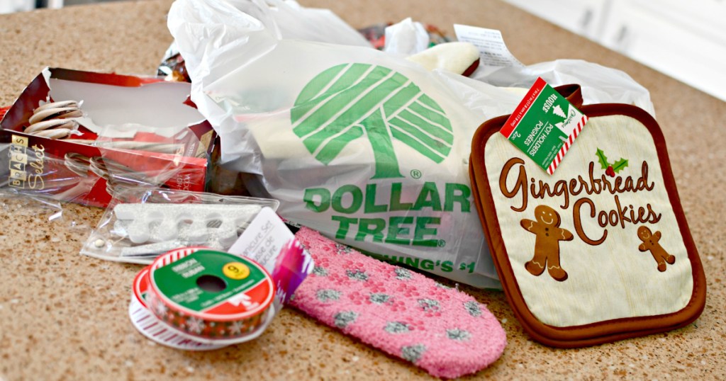 dollar tree gift supplies on the counter
