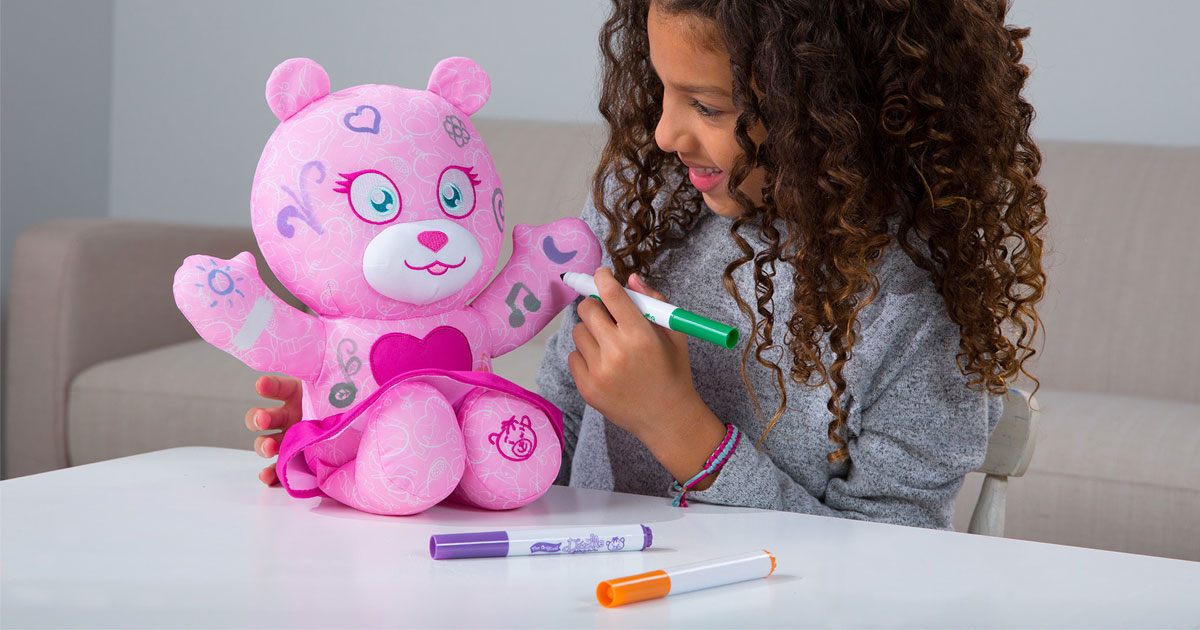girl coloring on doodle bear fashion bear pink